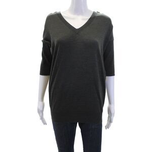 Callas Womens Wool Silk Combo V Neck Long Sleeve Blouse Gray Gold Size XS